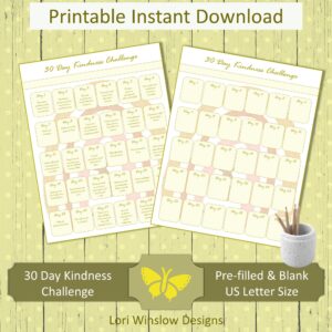 30 Day Kindness Challenge mockup on a wood background