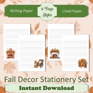 Comfy Fall Writing Paper Pack on fall leaf background
